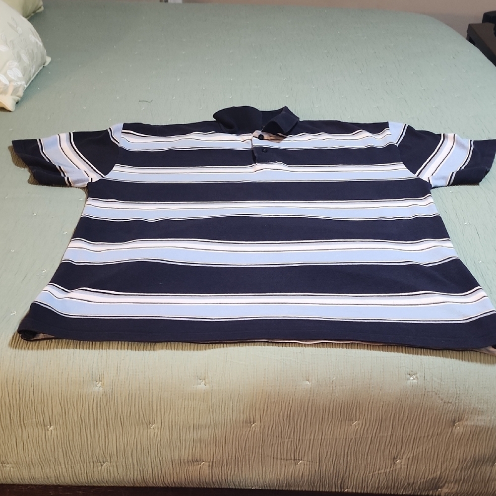 Blue 7 Mens Blue Striped Polo Shirt Size XL Short Sleeve Collared Casual